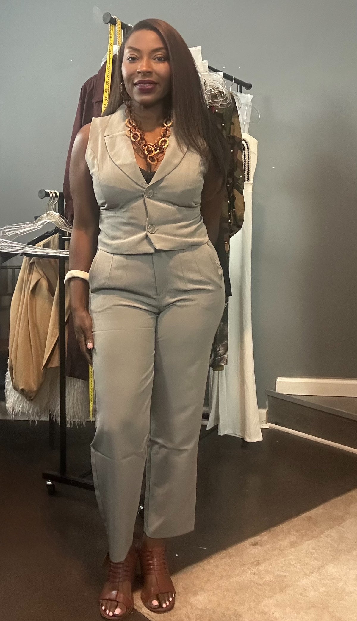 High Waist Pintuck Detail Long Pants