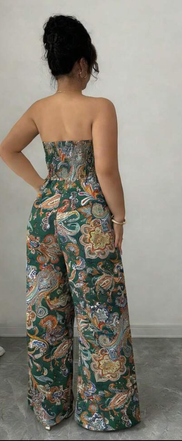 Curvy Pleated Paisley Sleeveless Jumpsuit