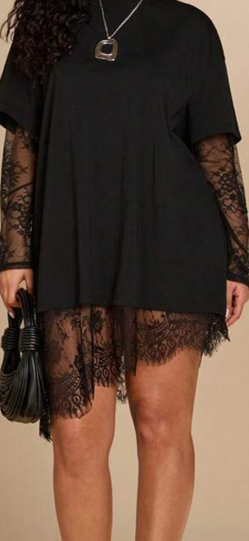 Lace Detail T-Shirt Dress