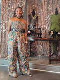 Curvy Pleated Paisley Sleeveless Jumpsuit