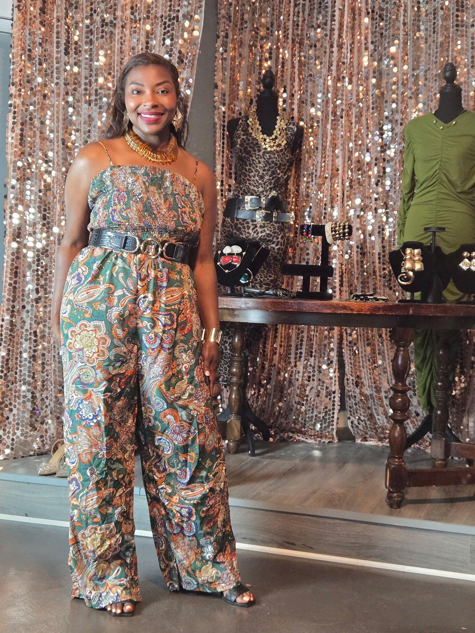 Curvy Pleated Paisley Sleeveless Jumpsuit