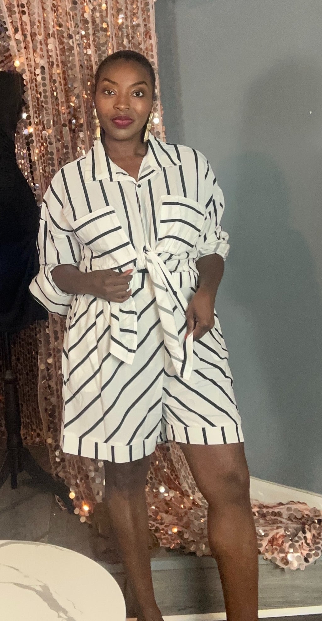 Striped Long Sleeve Top and Shorts Set
