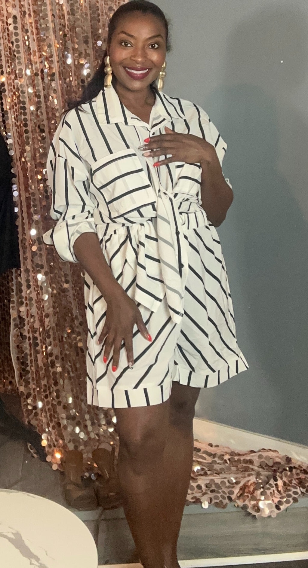 Striped Long Sleeve Top and Shorts Set
