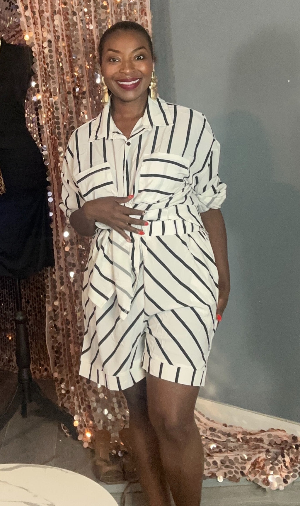 Striped Long Sleeve Top and Shorts Set