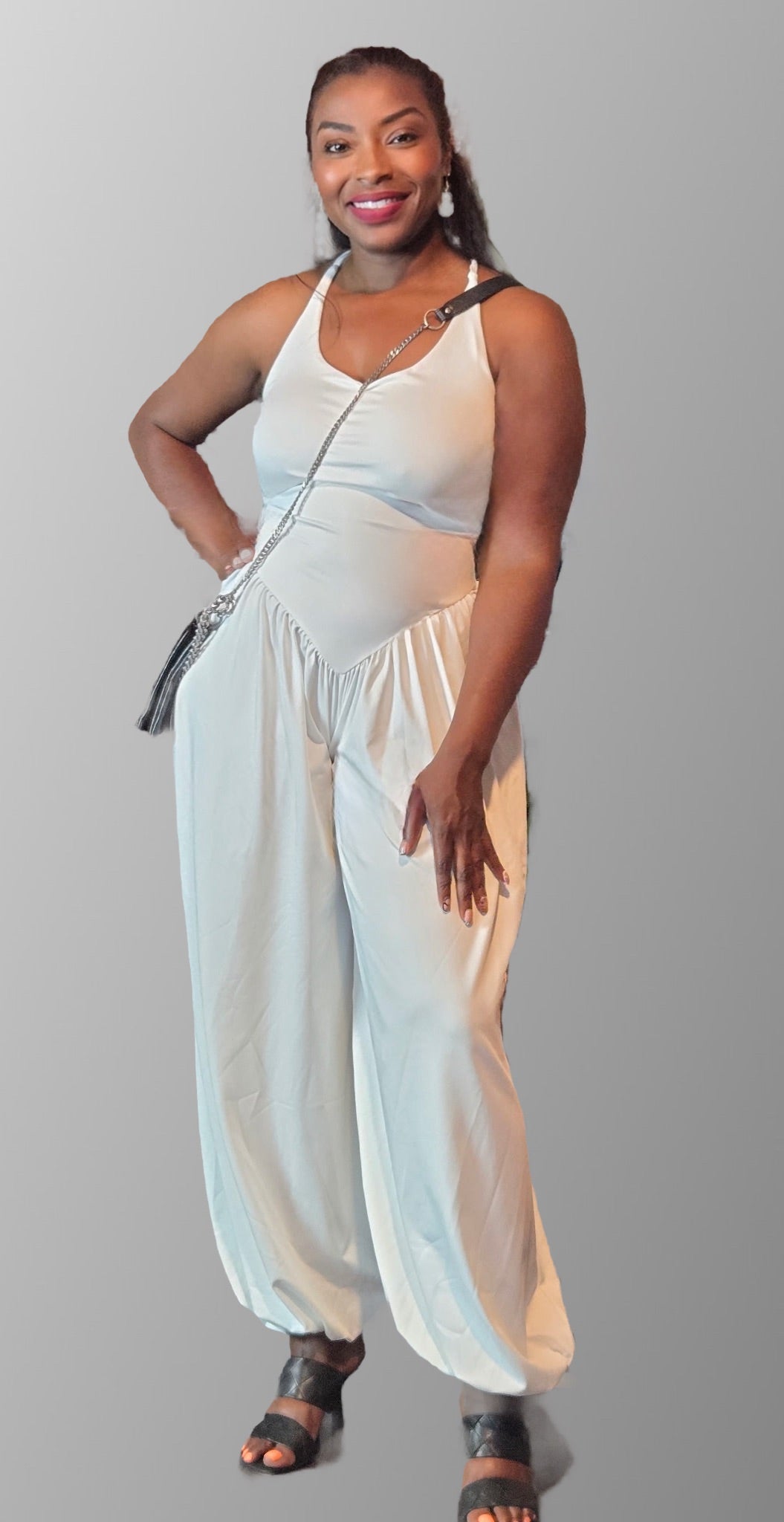 dRo White Basque Waist Jumpsuit