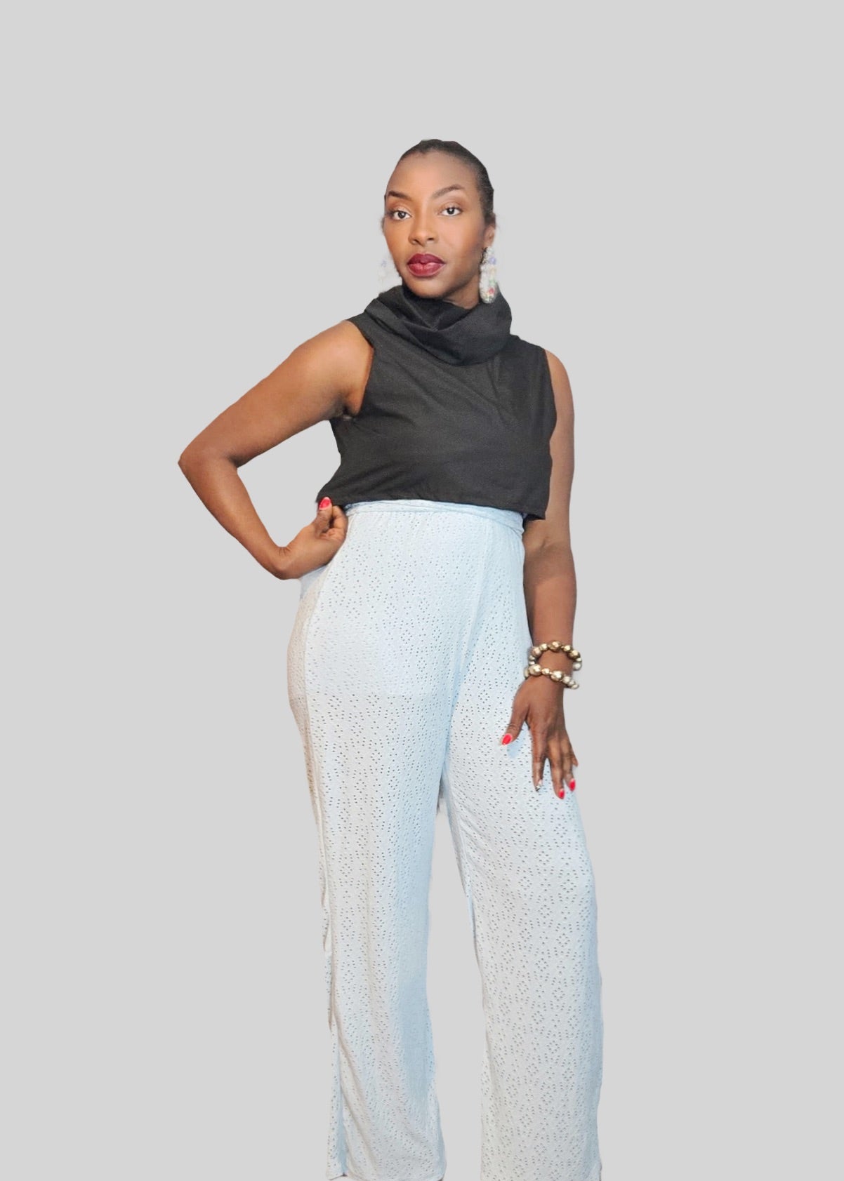 High Neck Sleeveless Cropped Shirt