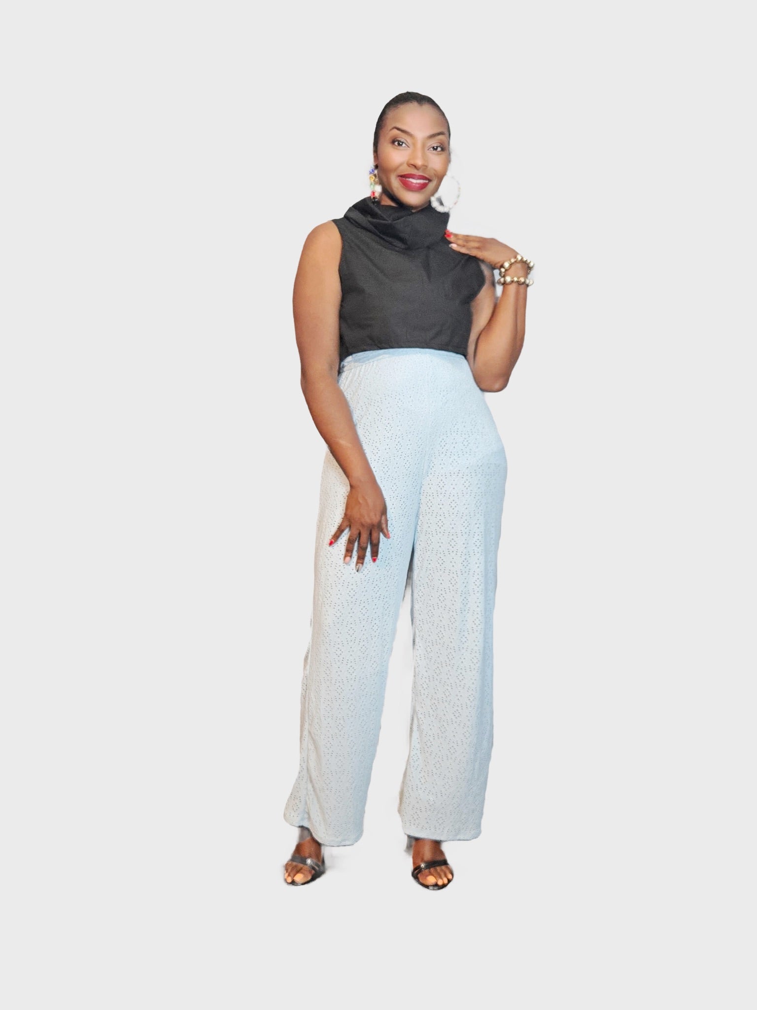 High Neck Sleeveless Cropped Shirt