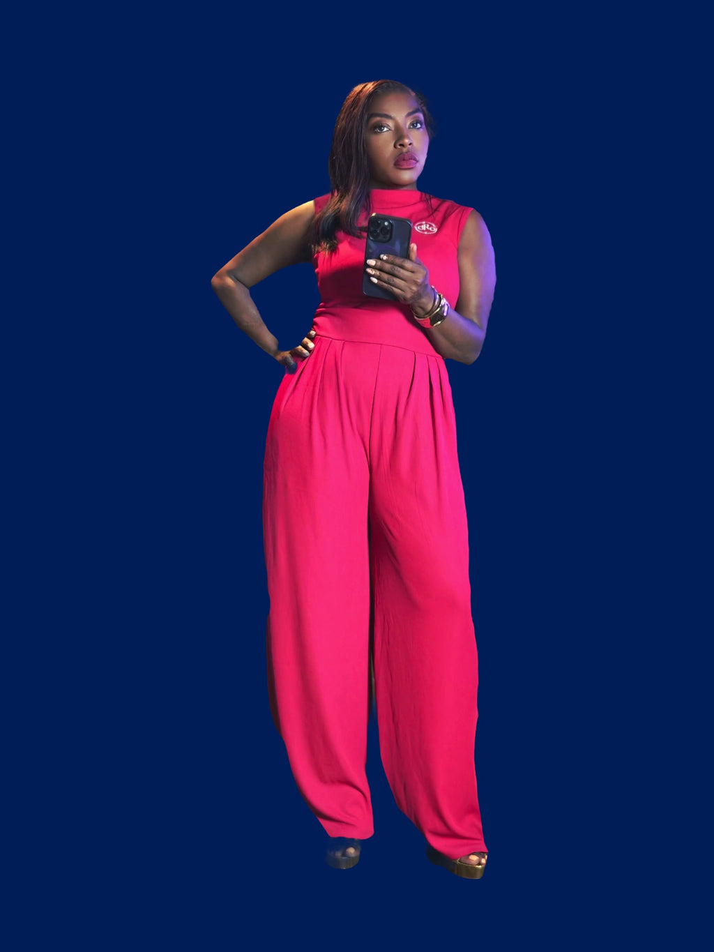 dRo Sleeveless High Neck Pleated Rib Jumpsuit