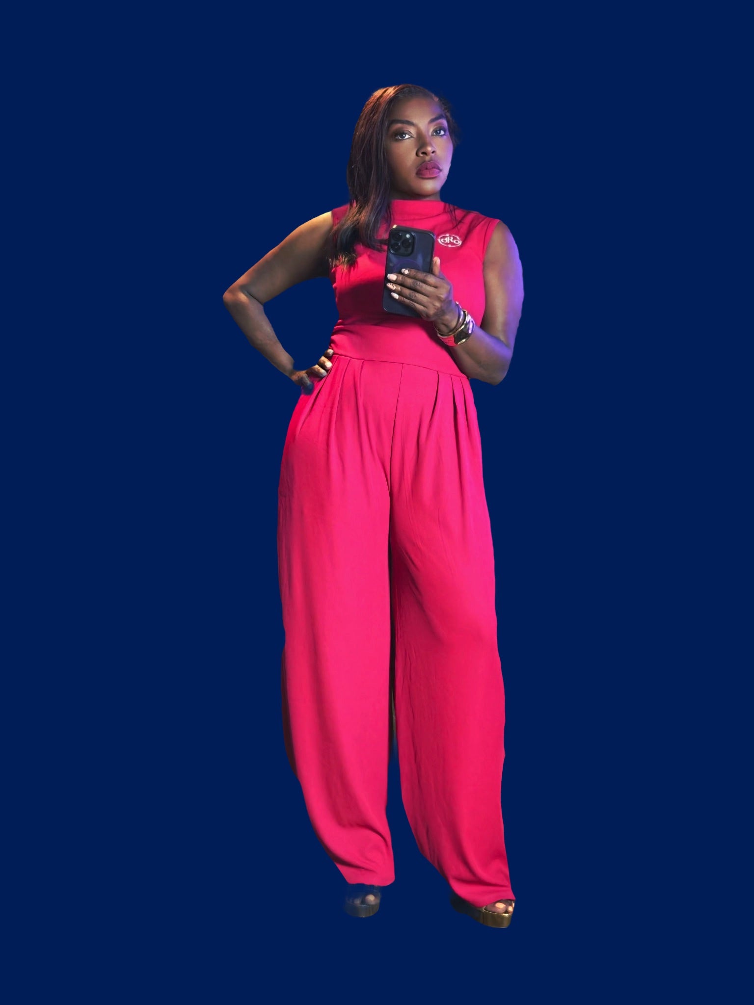 dRo Sleeveless High Neck Pleated Rib Jumpsuit