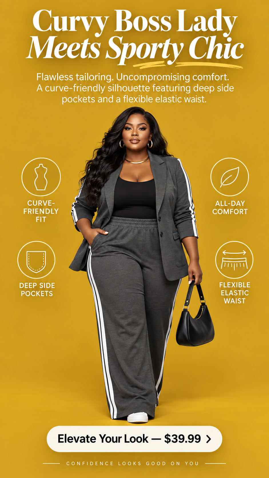 Curvy Executive Sport Two-Piece Set — Charcoal