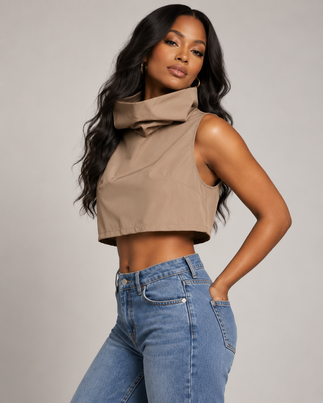 Modern Muse Sculpted Crop Top — Mocha