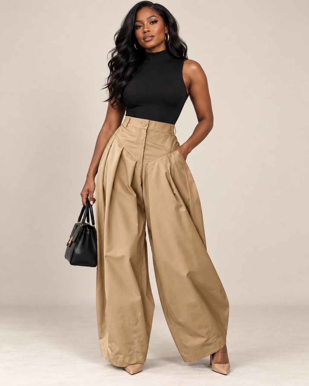 The Executive Flow Wide-Leg Pants — Khaki