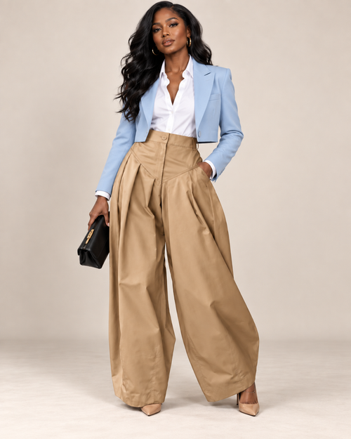 The Executive Flow Wide-Leg Pants — Khaki