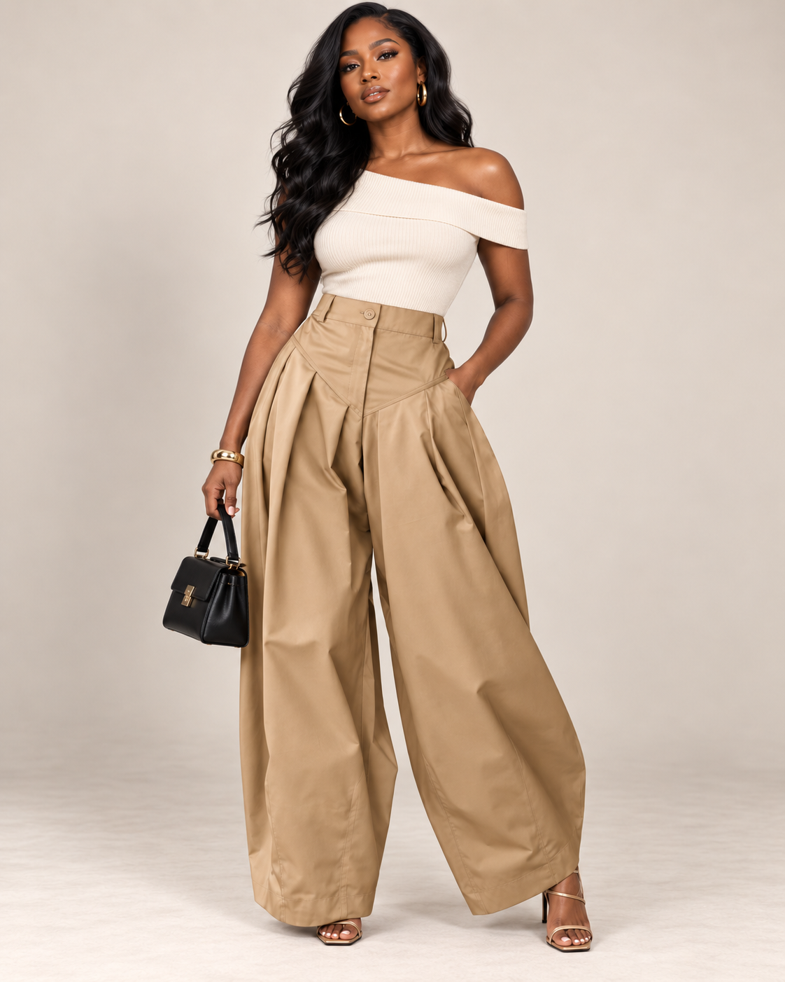 The Executive Flow Wide-Leg Pants — Khaki