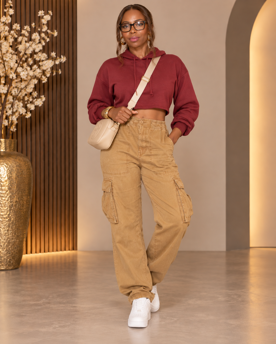 Ruby Long Sleeve Hooded Drawstring Hem Crop Top