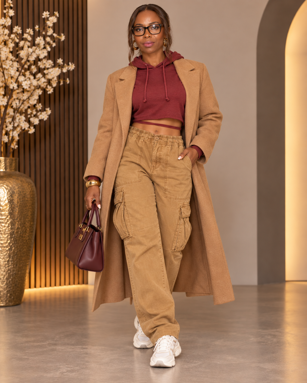 Ruby Long Sleeve Hooded Drawstring Hem Crop Top