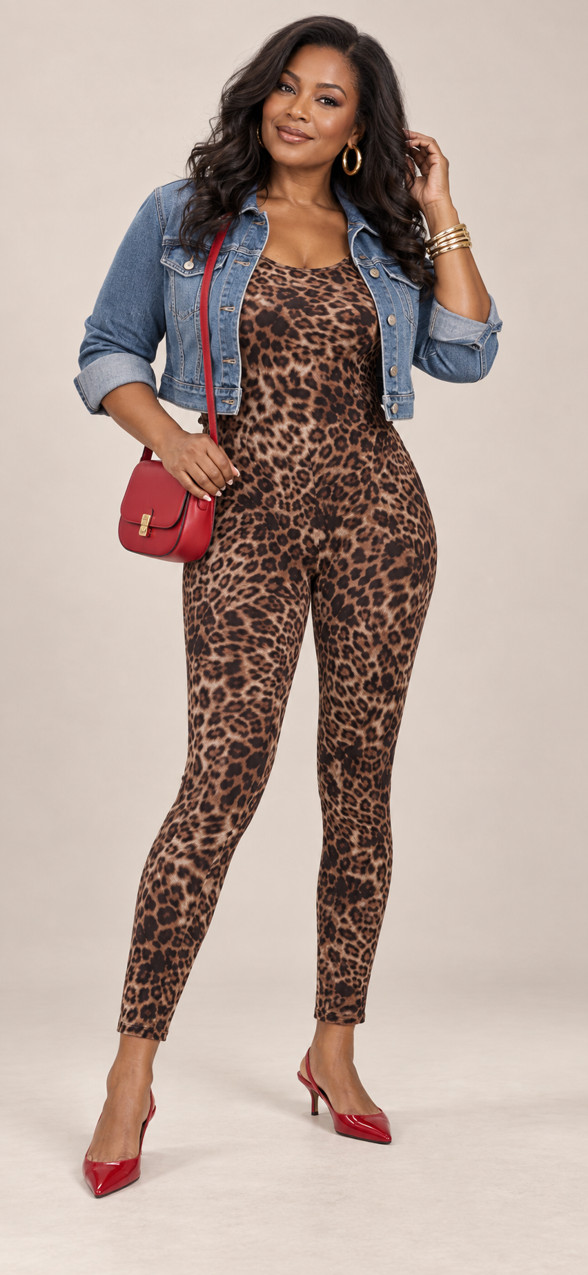 Leopard Print Double Scoop Neck Tank Catsuit