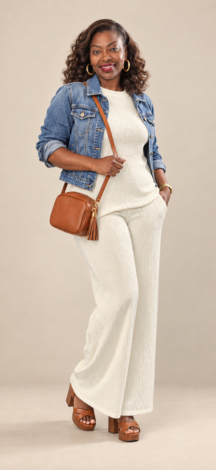 Short Sleeve Top & Wide Knit Pants Set
