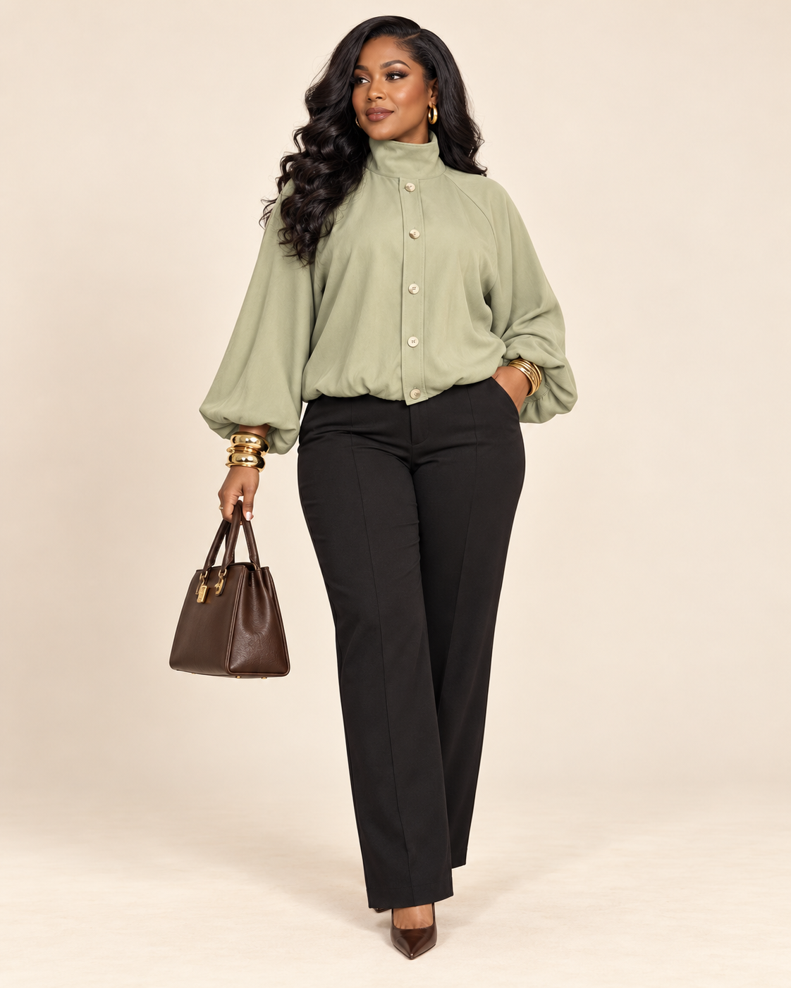 Sage Sophistication Statement Blouse