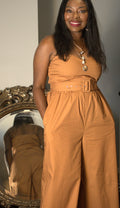 Brown Belted Spaghetti Strap Jumpsuit