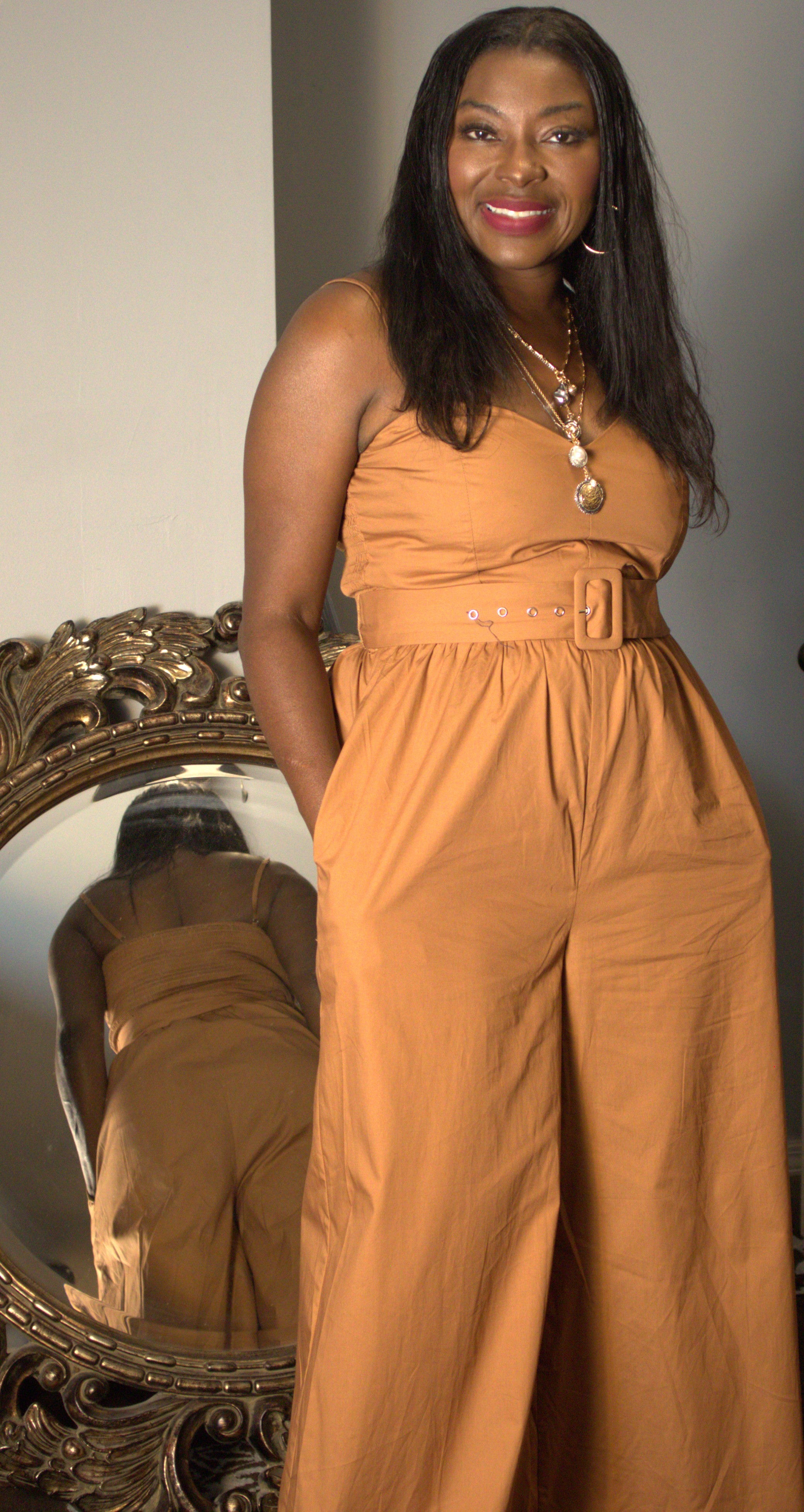 Brown Belted Spaghetti Strap Jumpsuit