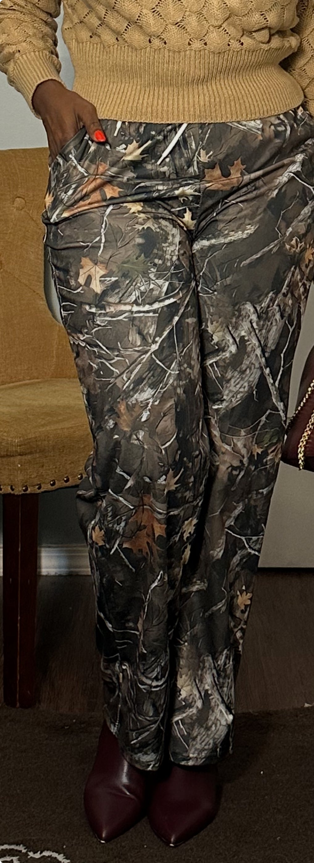 Fashion Stretch Waist Camo Print Mopping Pants