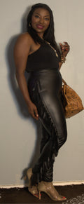 Faux Leather Fringe Side Leggings - Contemporary Body Size