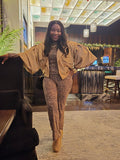 Leopard Print Foldover Leggings and Long Sleeve Shirt Set