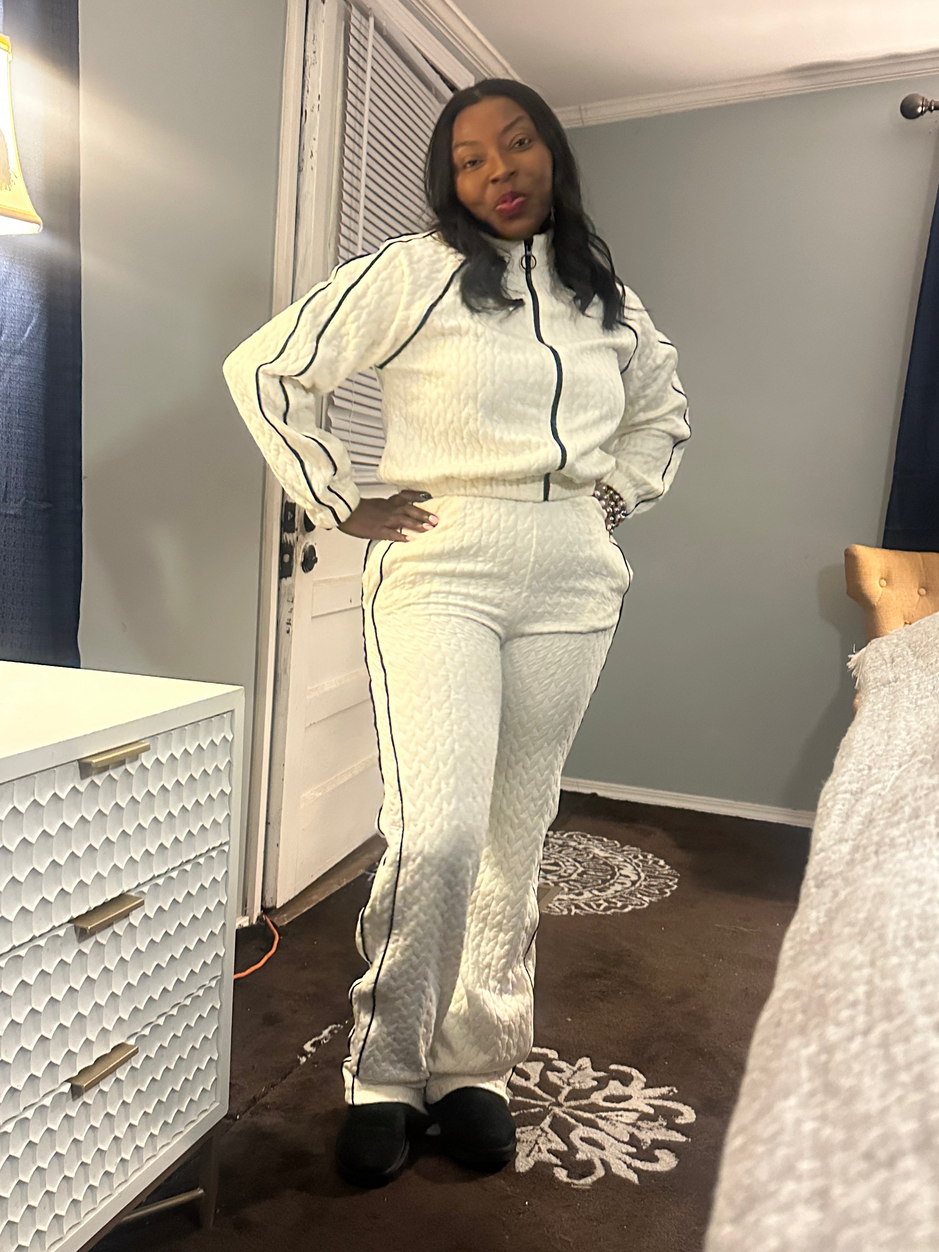 Piping Stripes Front Zip Up Jacket And Pants Set