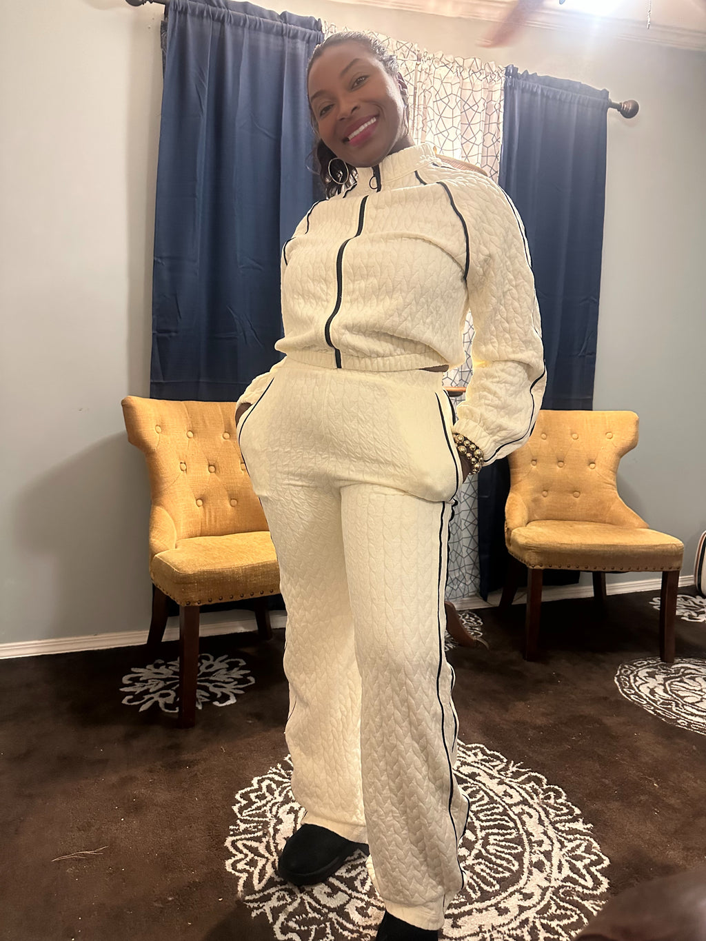 Piping Stripes Front Zip Up Jacket And Pants Set
