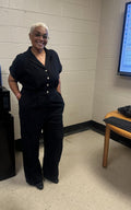 Plus Size Stripe Front Button Down Jumpsuits