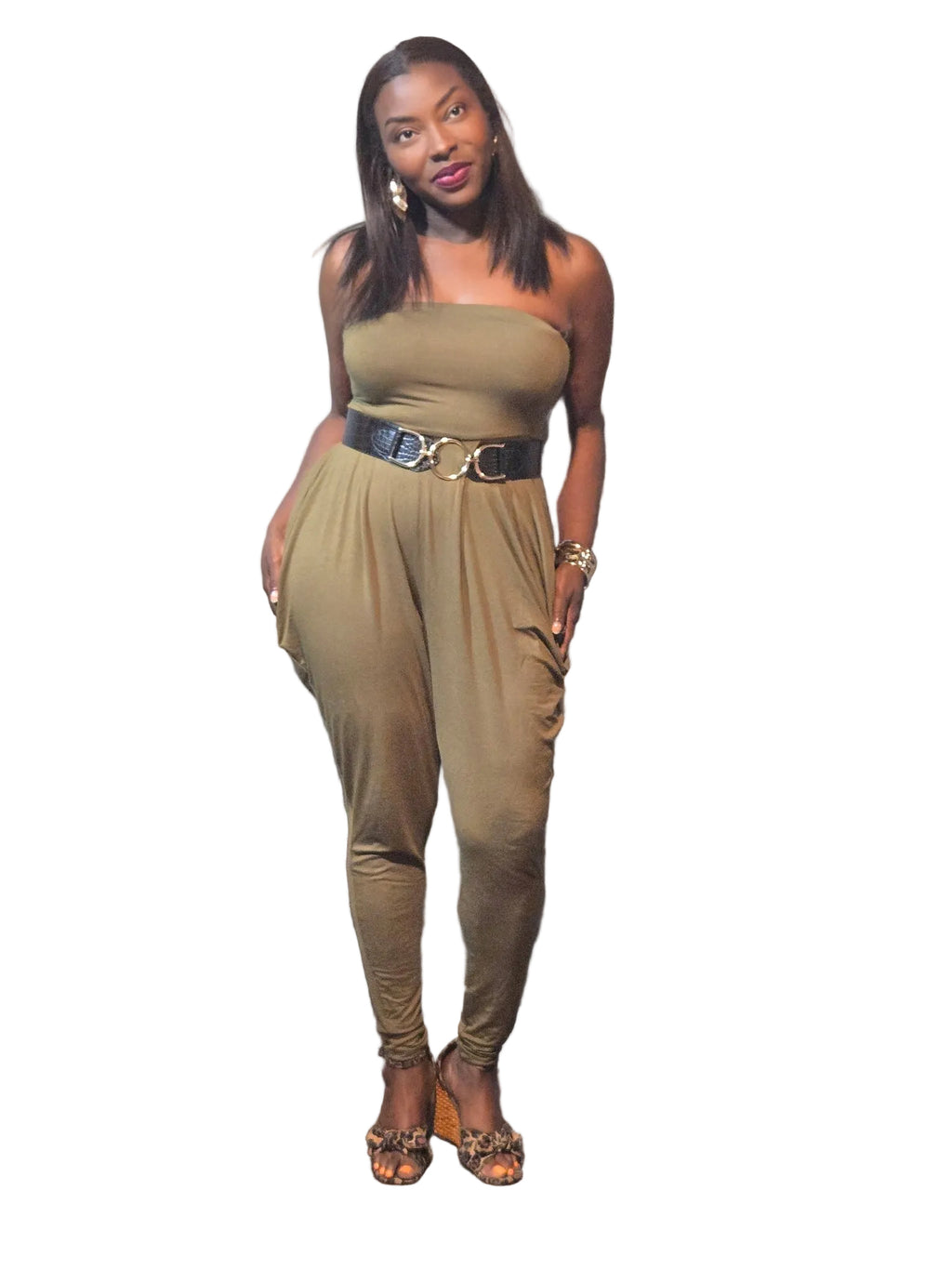 Waterfall Drop Shape Detail Pants Tube Jumpsuit