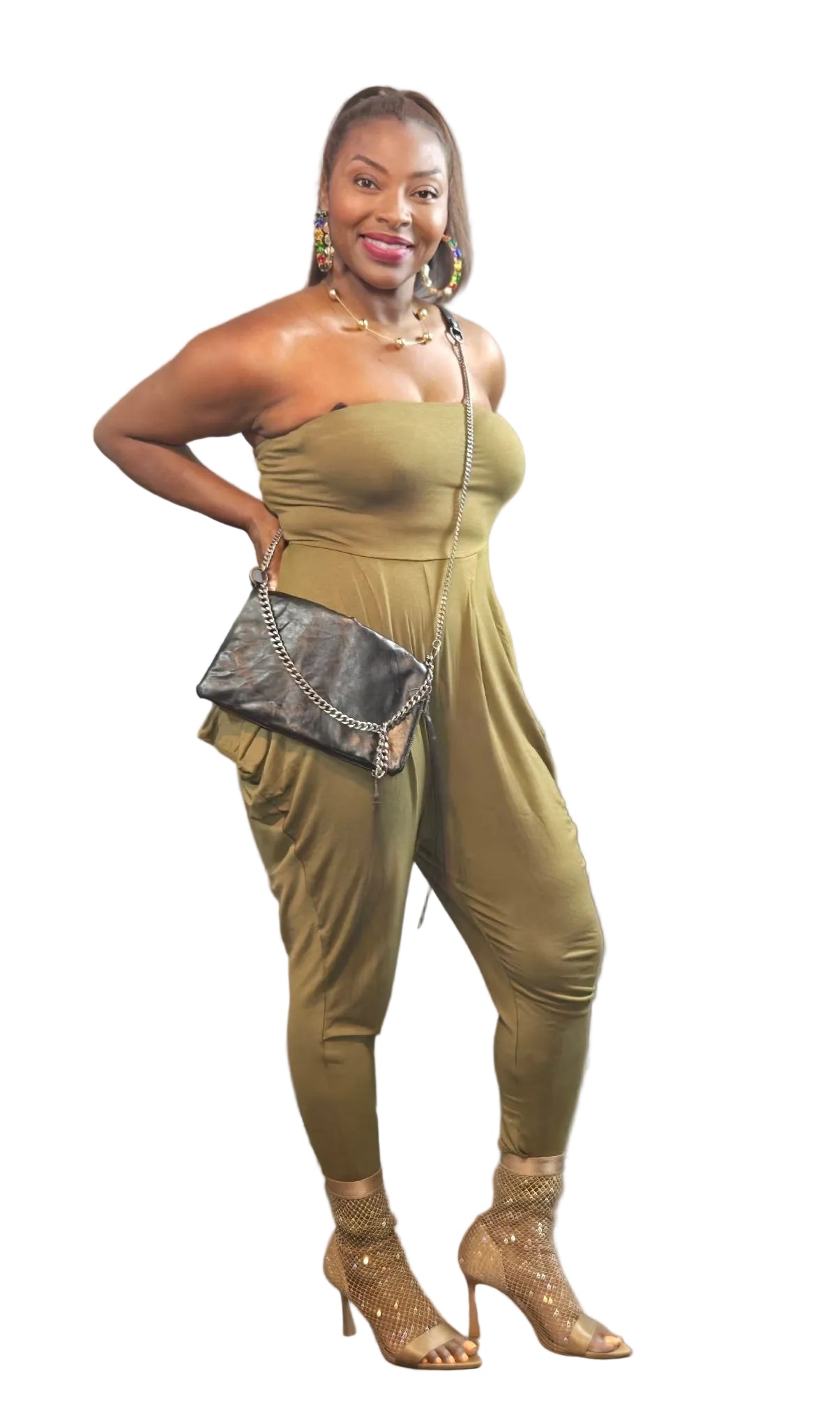 Waterfall Drop Shape Detail Pants Tube Jumpsuit