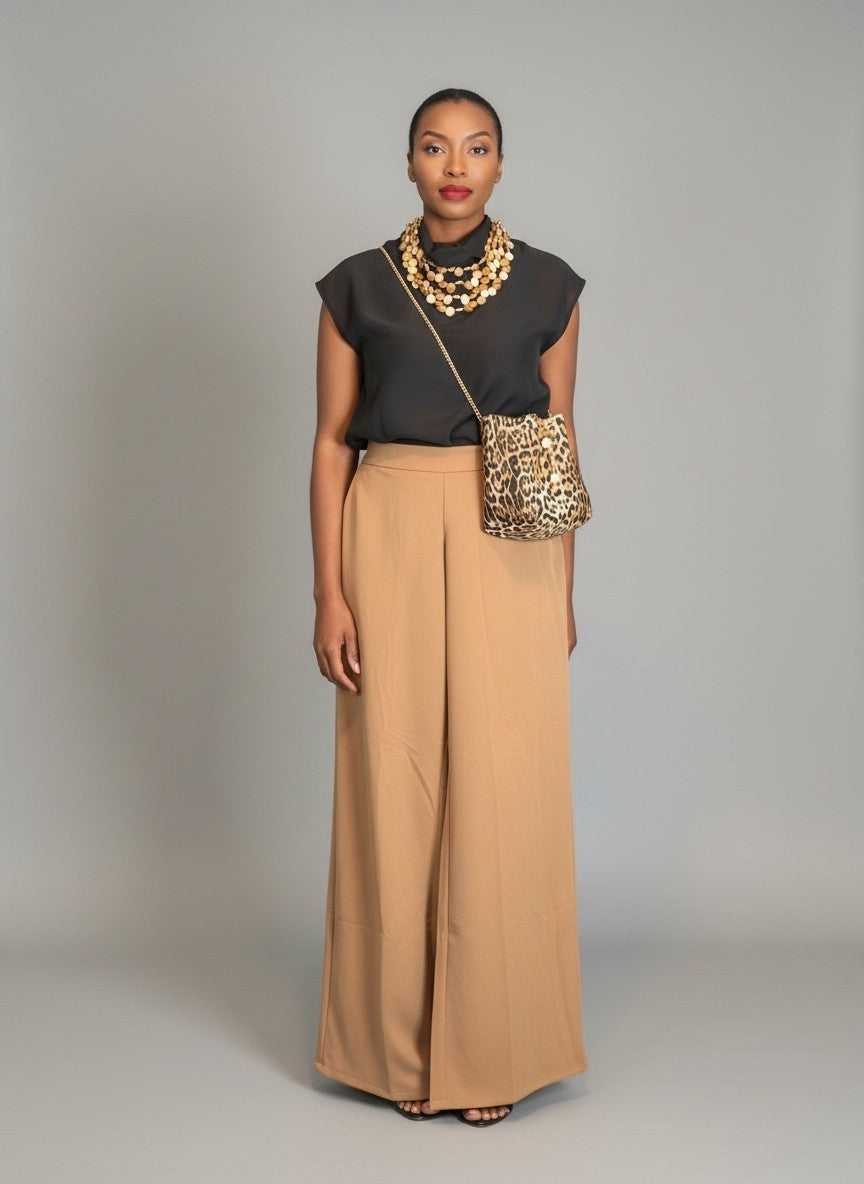 Curvy Front Pleated Side Zipper Wide Leg Pants