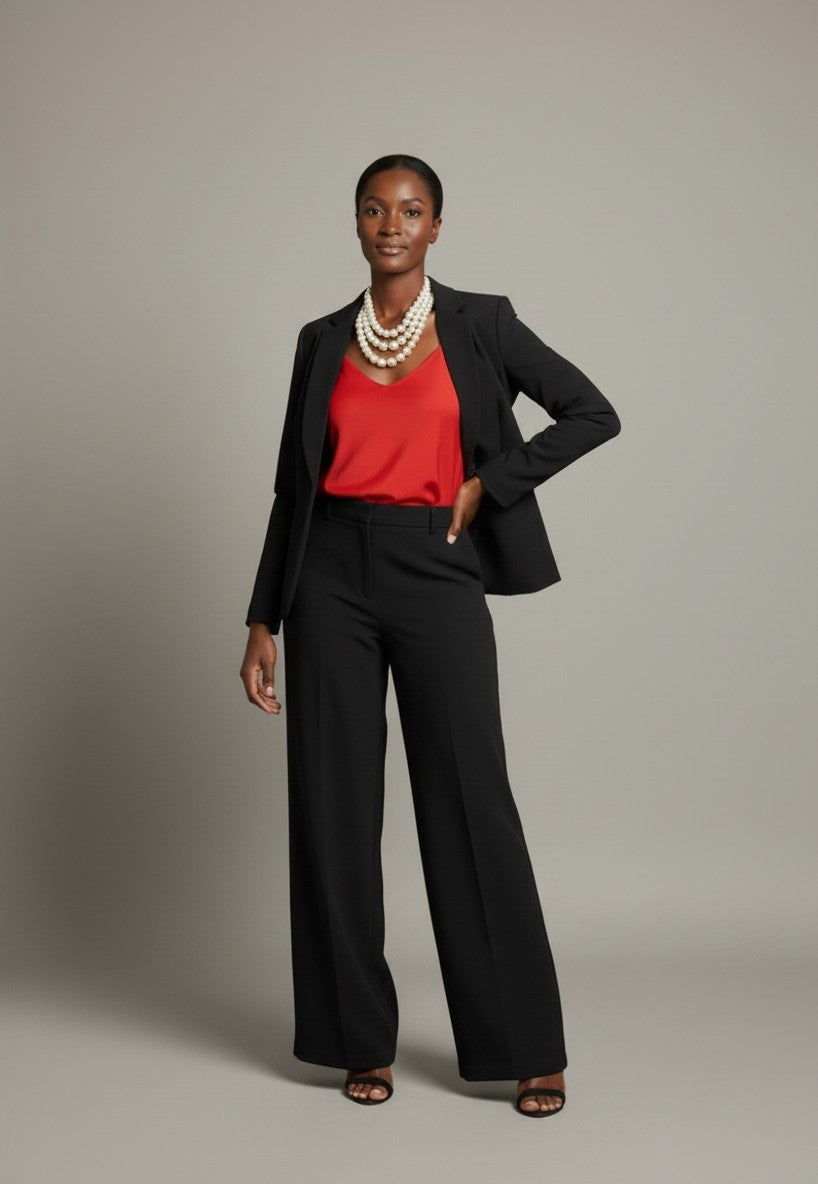 Curvy Front Pleated Side Zipper Wide Leg Pants