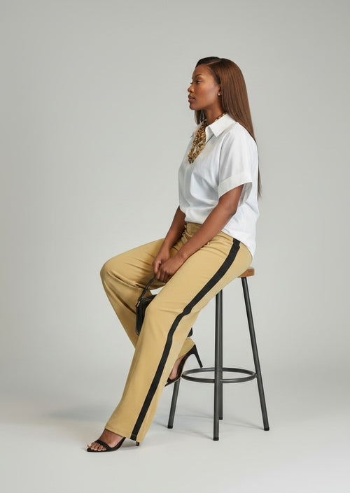 Side Stripe Pants with Button Detail