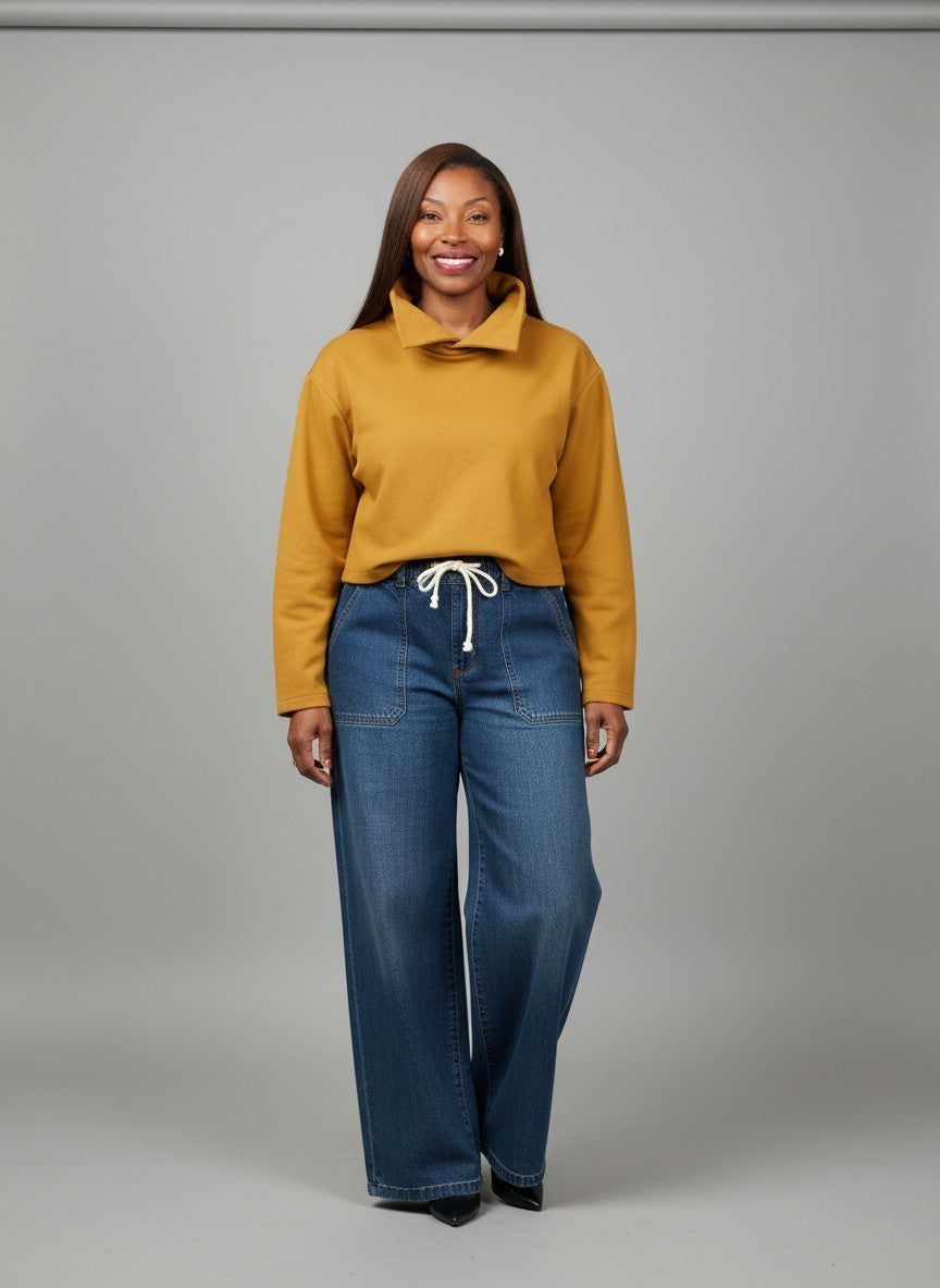 High Neck Oversized Pullover with Button Detail