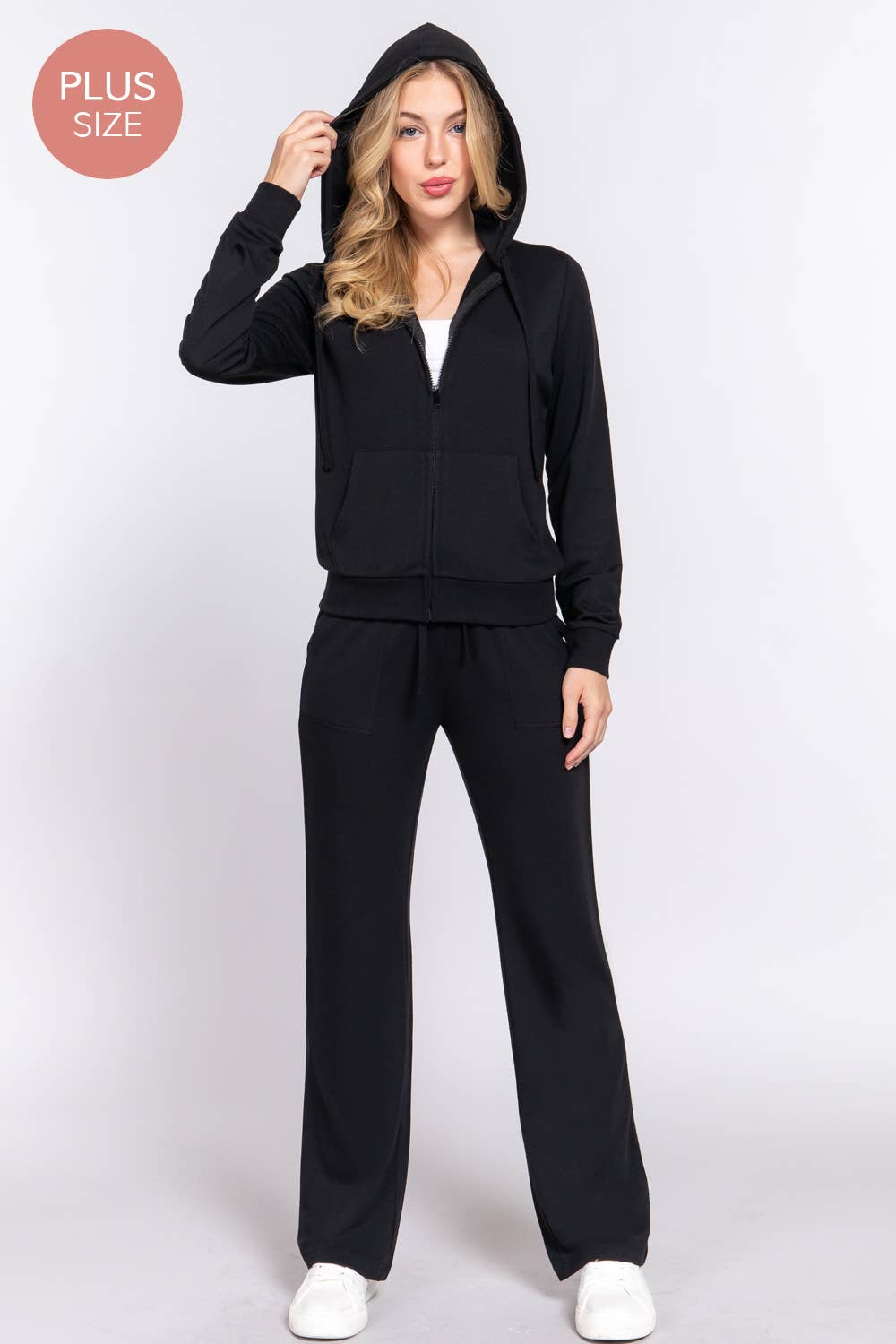 [PLUS SIZE] Long Slv Hoodie Jacket & Pants Sweatsuit Set