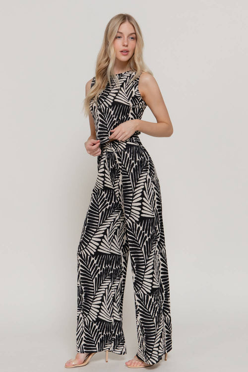 Sleeveless Top & Wide Print Knit Pants Set