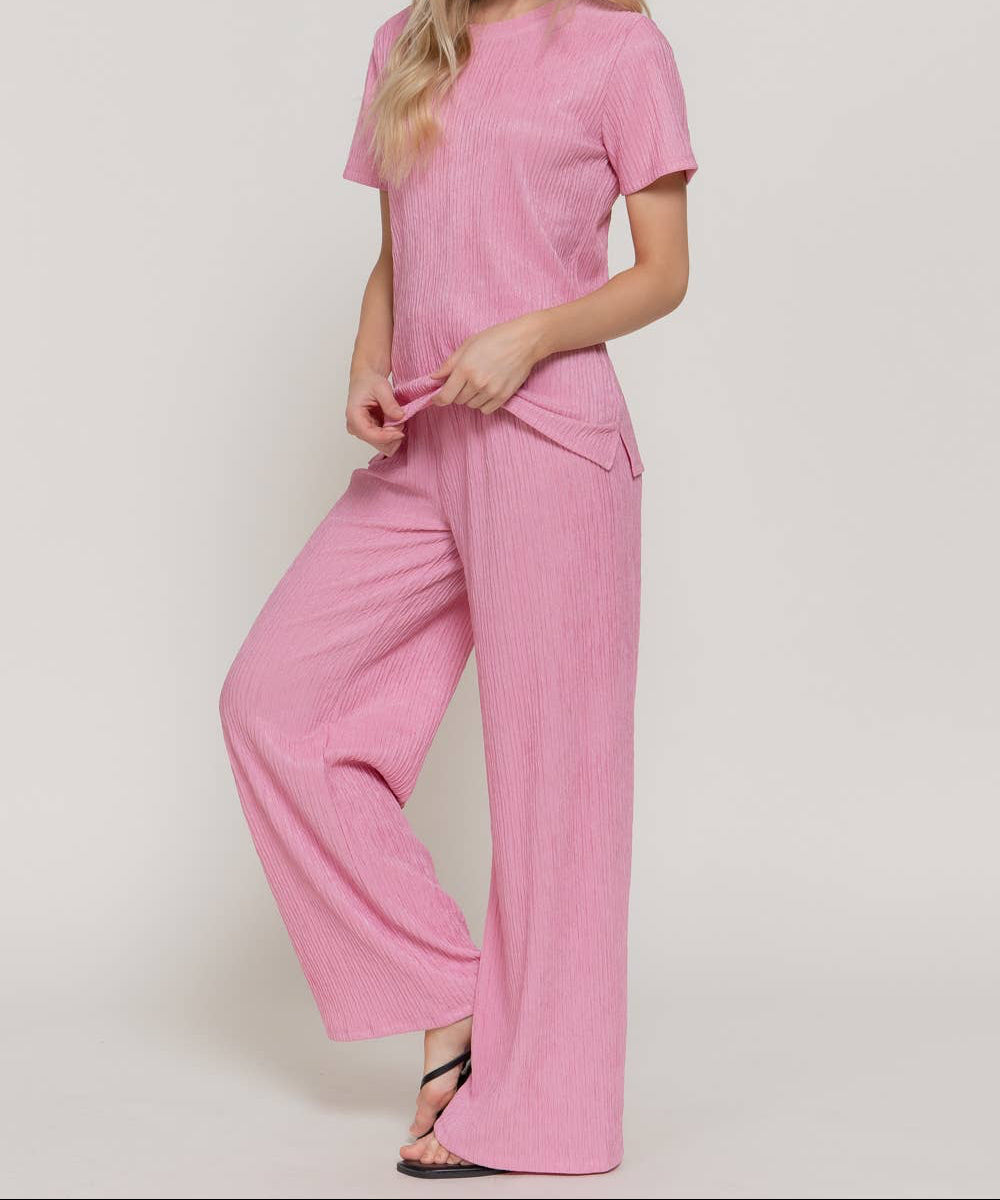 Short Sleeve Top & Wide Knit Pants Set