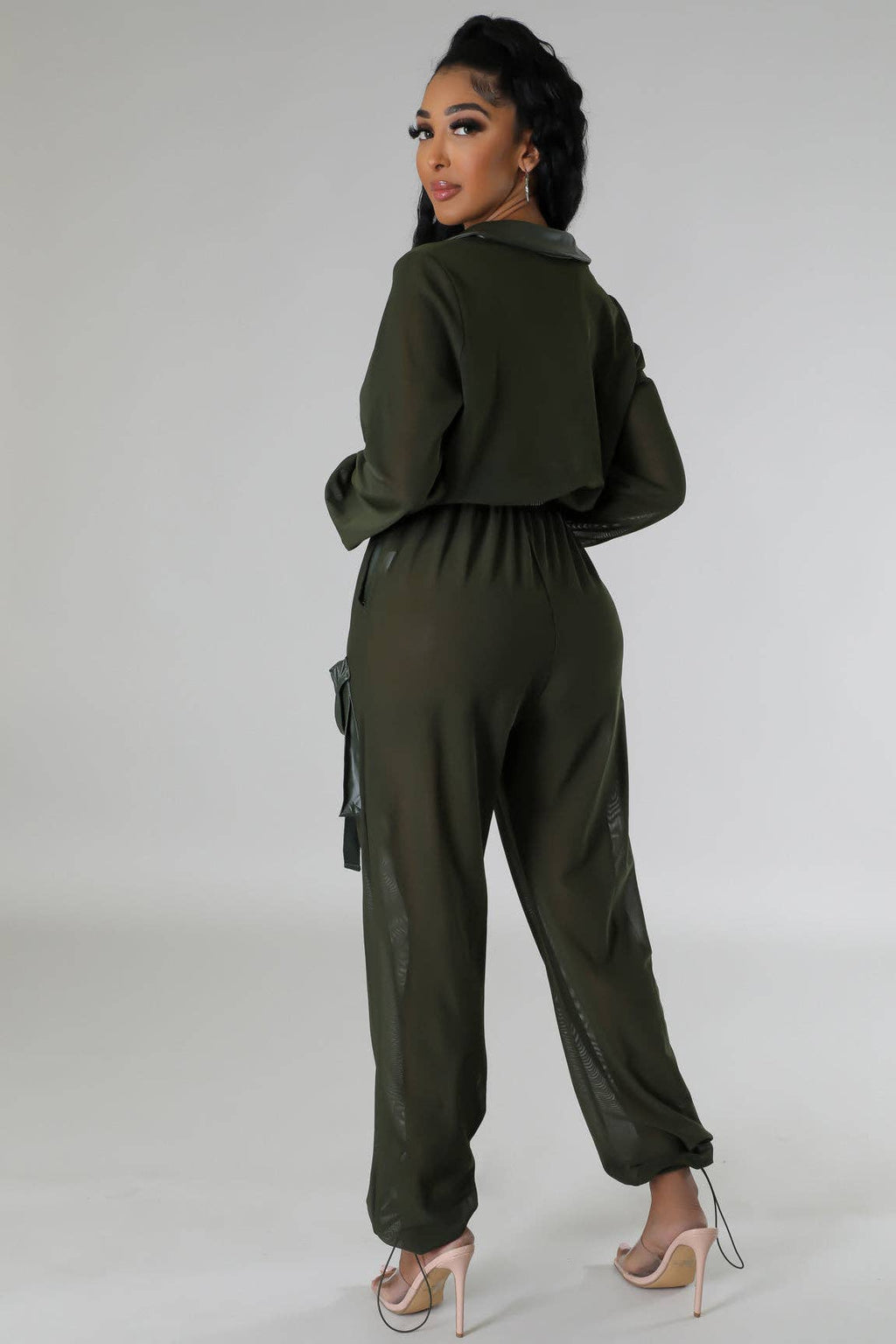 Elastic Waist Mesh Contrast Jumpsuit