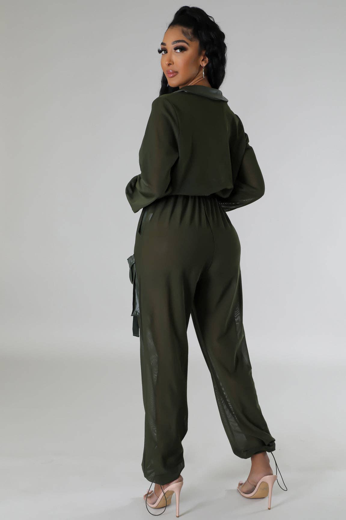 Elastic Waist Mesh Contrast Jumpsuit