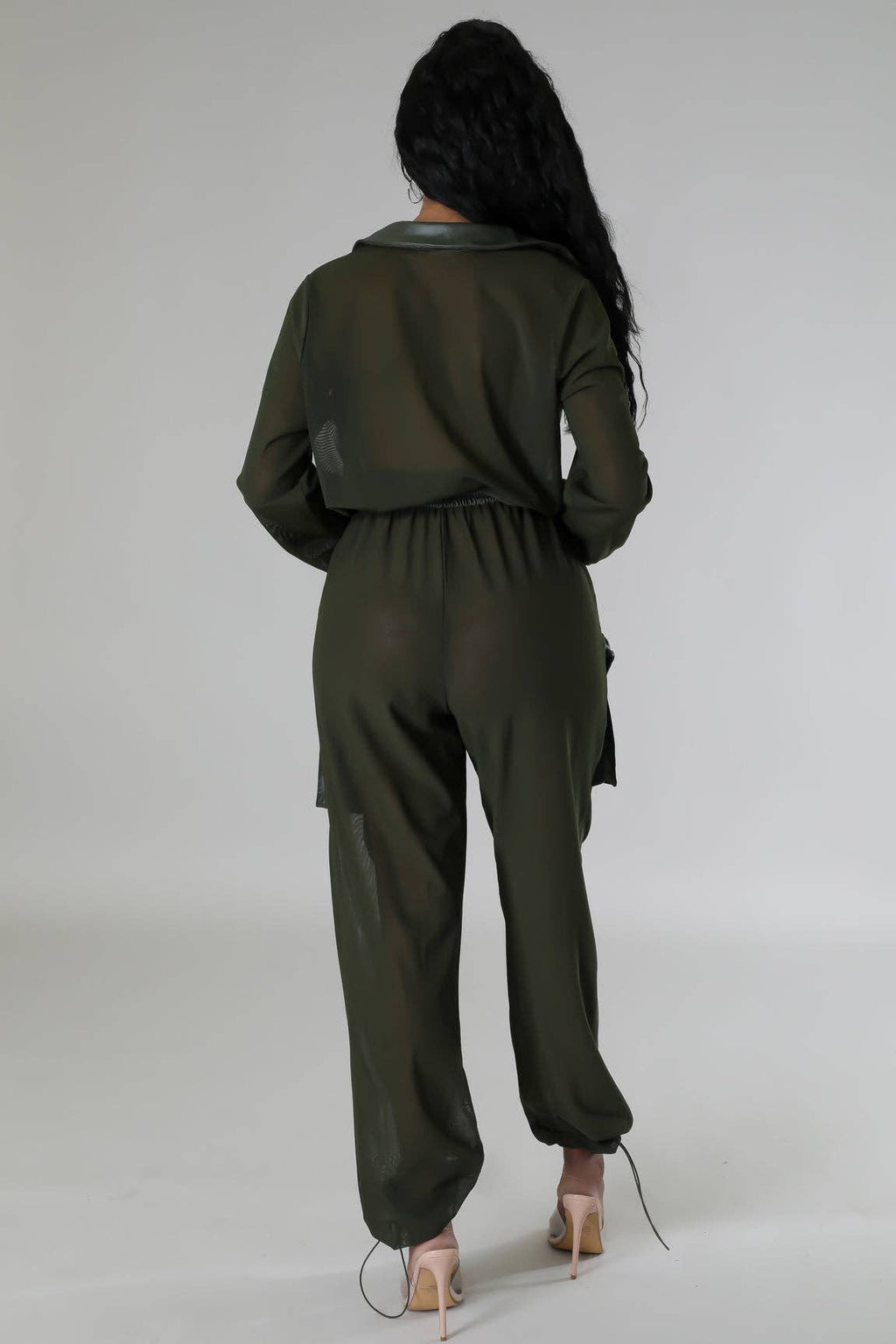 Elastic Waist Mesh Contrast Jumpsuit