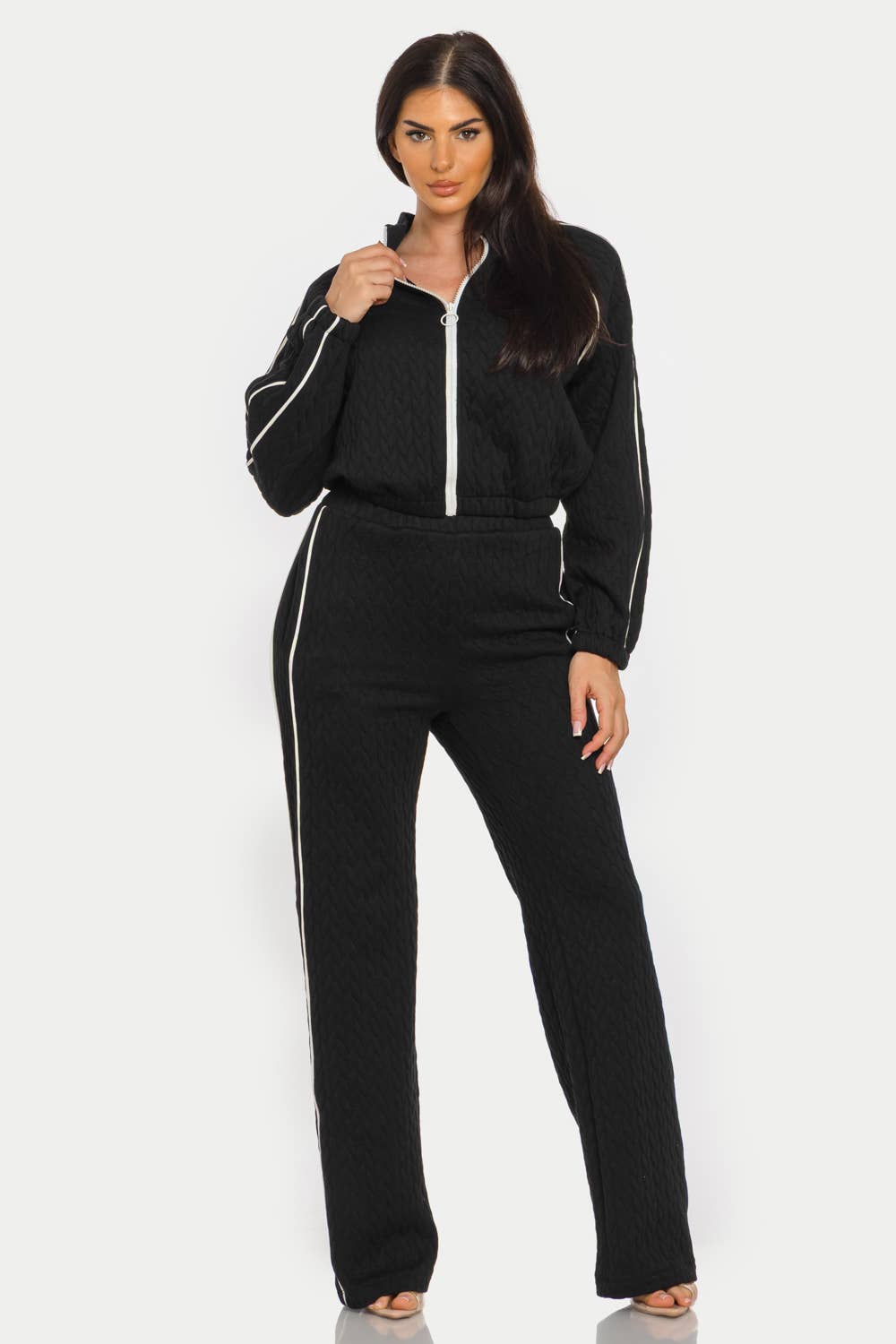 Piping Stripes Front Zip Up Jacket And Pants Set