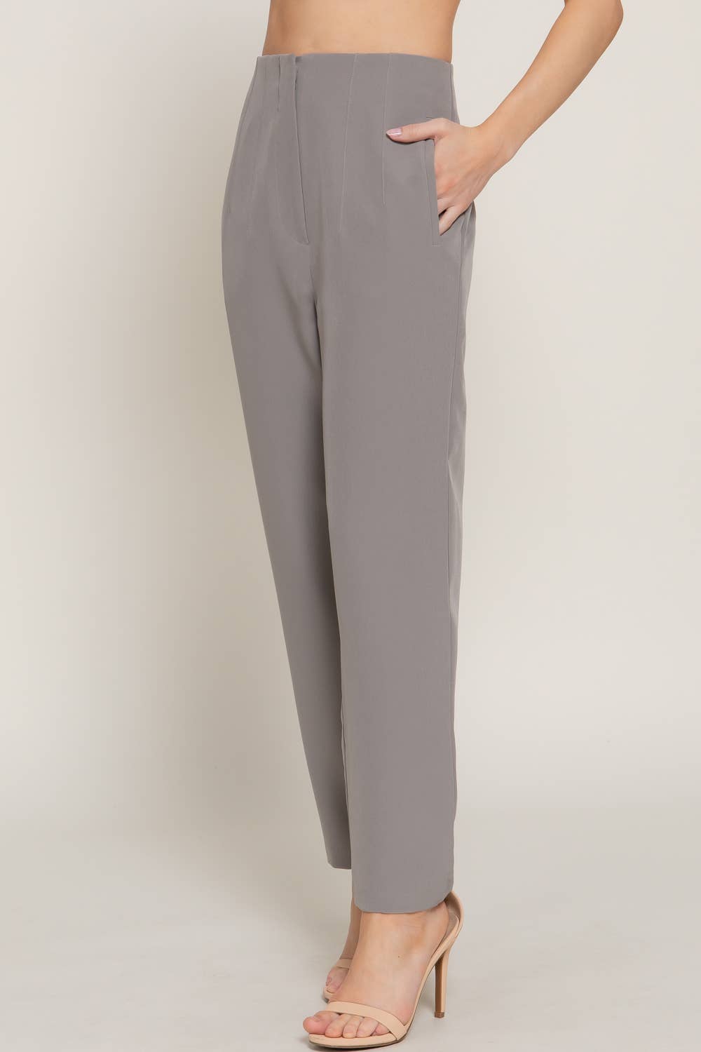 High Waist Pintuck Detail Long Pants
