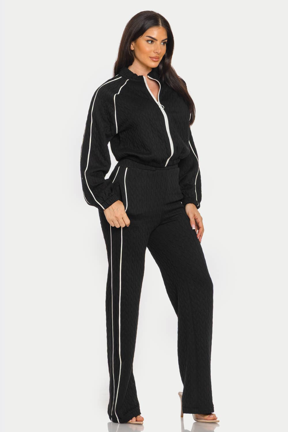 Piping Stripes Front Zip Up Jacket And Pants Set