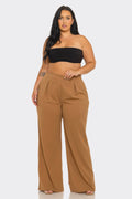 Plus Size Front Pleated Side Zipper Wide Leg Pants