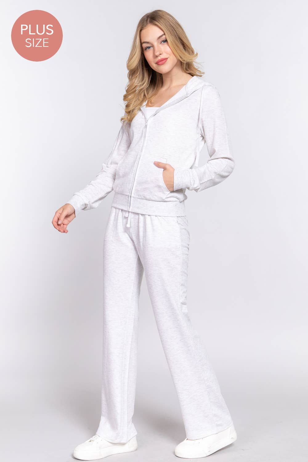 [PLUS SIZE] Long Slv Hoodie Jacket & Pants Sweatsuit Set