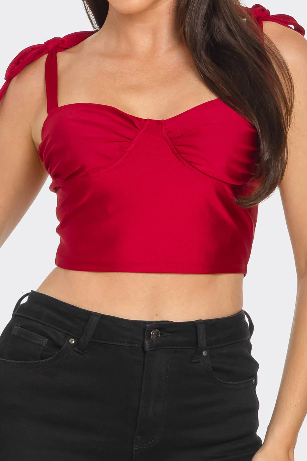 Front Shirring Bra Cup Shoulder Bow Straps Top