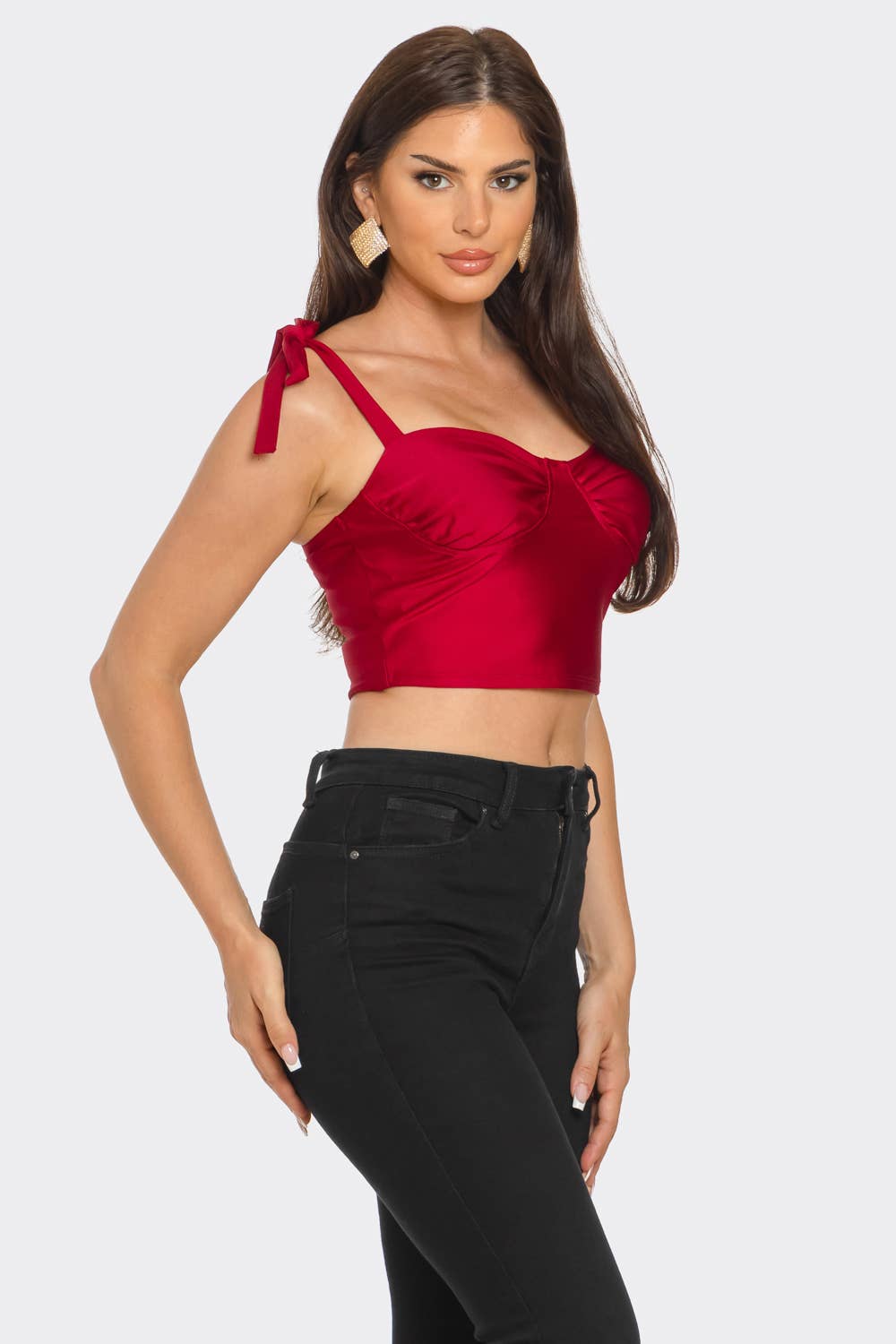 Front Shirring Bra Cup Shoulder Bow Straps Top